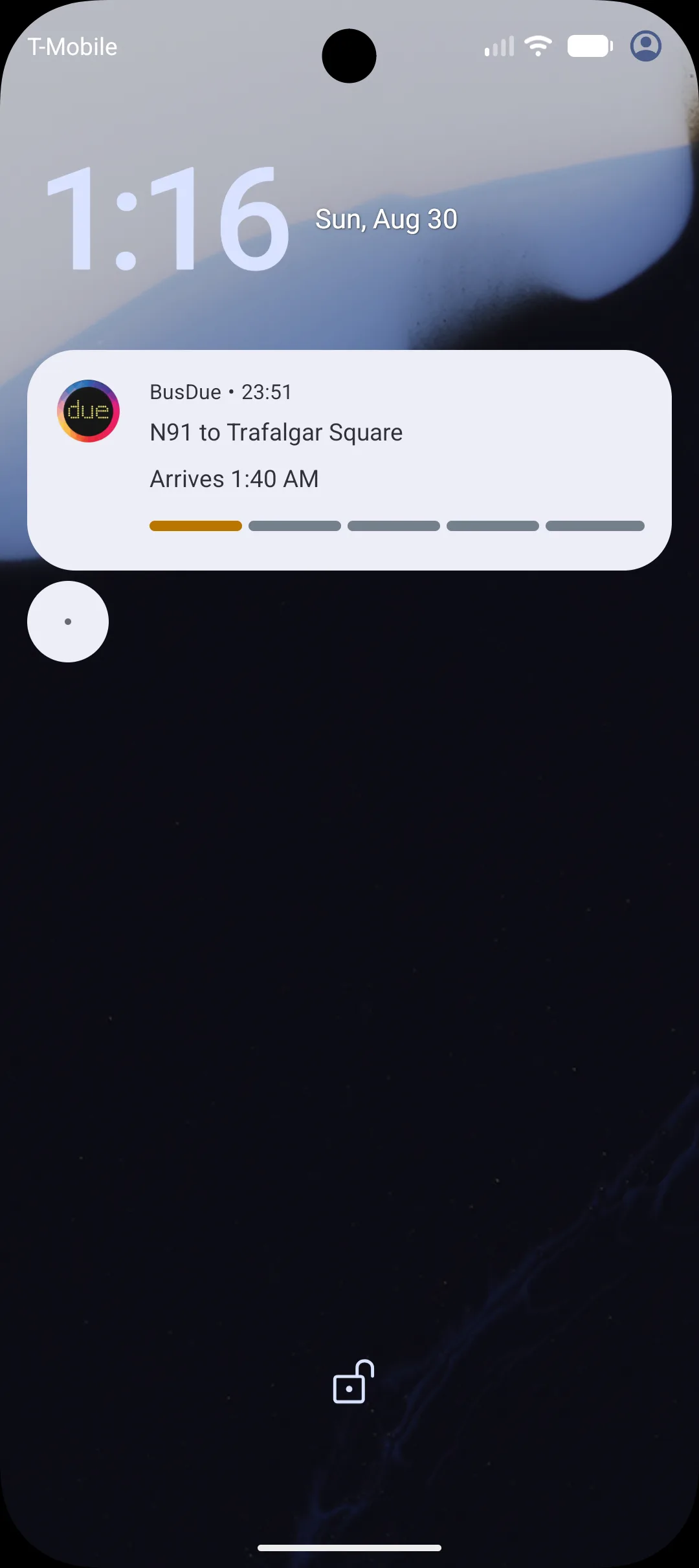 BusDue live countdown on the Android lock screen