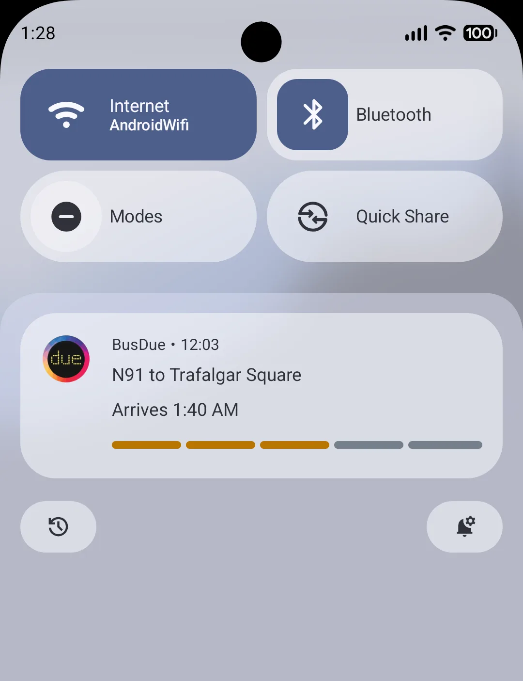 BusDue countdown in the Android notification shade