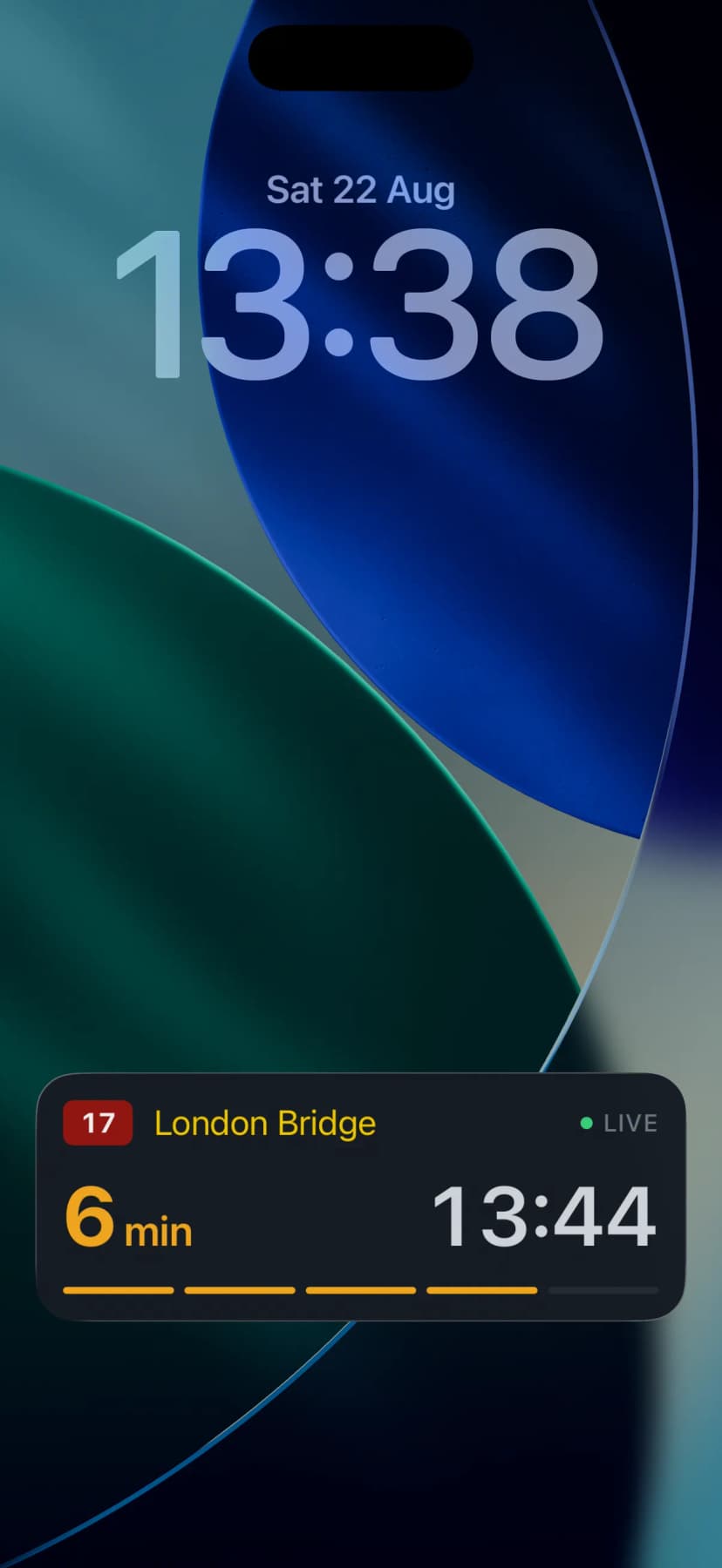 BusDue Live Activity on the iOS lock screen