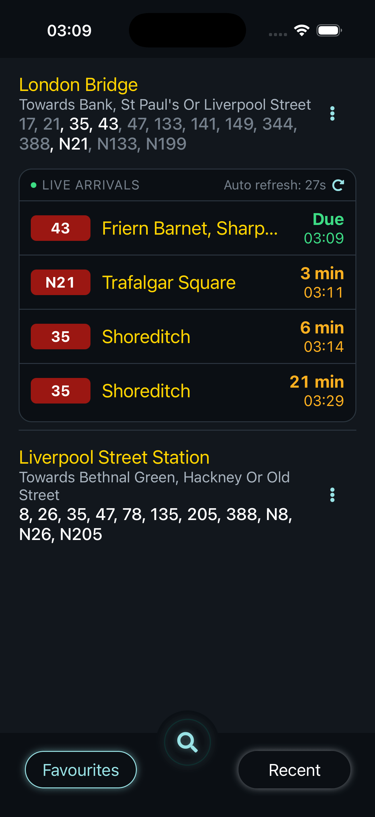 BusDue live arrivals for saved stops